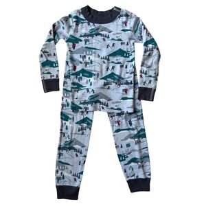 Hanna Andersson Kids Organic Cotton Skiing Winter Scene‎ Pajama Set Size 4 100cm